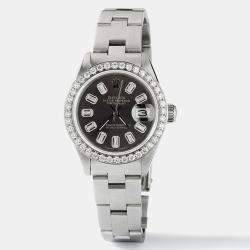 Rolex Customised Black Diamond Stainless Steel Datejust  Automatic Women's Wristwatch 26mm