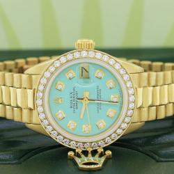 Rolex Customised Green Diamond 18K Yellow Gold   Automatic Women's Wristwatch 26MM