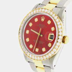 Rolex Customised Red MOP 1.8CT Diamond 18K Yellow Gold Stainless Steel Oyster Perpetual Date  Automatic Men's Wristwatch 34mm