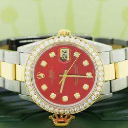 Rolex Customised Red MOP 1.8CT Diamond 18K Yellow Gold Stainless Steel Oyster Perpetual Date  Automatic Men's Wristwatch 34mm