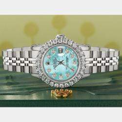 Rolex Customised Aquamarine MOP 2CT Diamond Stainless Steel Datejust  Automatic Women's Wristwatch 26mm