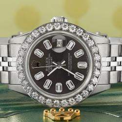 Rolex Customised Grey 1.3CT Diamond Stainless Steel Datejust  Automatic Women's Wristwatch 26mm