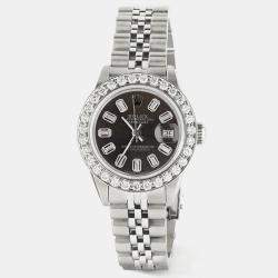 Rolex Customised Grey 1.3CT Diamond Stainless Steel Datejust  Automatic Women's Wristwatch 26mm