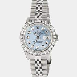 Rolex Customised Sky Blue MOP 1.3CT Diamond Stainless Steel Datejust  Automatic Women's Wristwatch 26mm