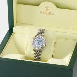 Rolex Customised Sky Blue MOP 1.3CT Diamond Stainless Steel Datejust  Automatic Women's Wristwatch 26mm