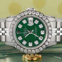 Rolex Customised Forest Green MOP 1.3CT Diamond Stainless Steel Datejust  Automatic Women's Wristwatch 26mm