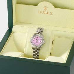 Rolex Customised Pink 1.3CT Diamond Stainless Steel Datejust  Automatic Women's Wristwatch 26mm