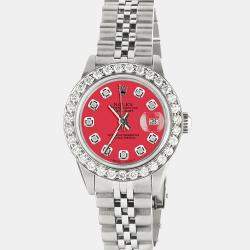 Rolex Customised Scarlet Red 1.3CT Diamond Stainless Steel Datejust  Automatic Women's Wristwatch 26mm