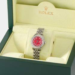 Rolex Customised Scarlet Red 1.3CT Diamond Stainless Steel Datejust  Automatic Women's Wristwatch 26mm