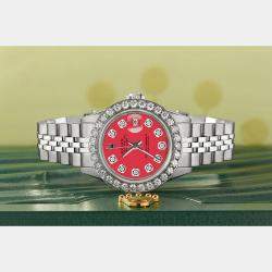 Rolex Customised Scarlet Red 1.3CT Diamond Stainless Steel Datejust  Automatic Women's Wristwatch 26mm