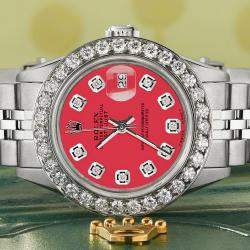Rolex Customised Scarlet Red 1.3CT Diamond Stainless Steel Datejust  Automatic Women's Wristwatch 26mm