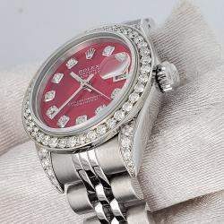 Rolex Customised Red MOP Diamond Stainless Steel Datejust  Automatic Women's Wristwatch 26mm