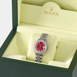 Rolex Customised Red MOP Diamond Stainless Steel Datejust  Automatic Women's Wristwatch 26mm