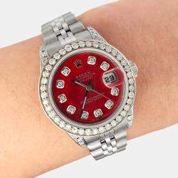 Rolex Customised Red MOP Diamond Stainless Steel Datejust  Automatic Women's Wristwatch 26mm