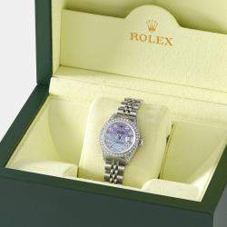 Rolex Customised Purple MOP Diamond Stainless Steel Datejust  Automatic Women's Wristwatch 26mm