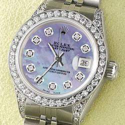 Rolex Customised Purple MOP Diamond Stainless Steel Datejust  Automatic Women's Wristwatch 26mm