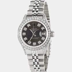 Rolex Customised Grey Diamond Stainless Steel Datejust  Automatic Women's Wristwatch 26mm