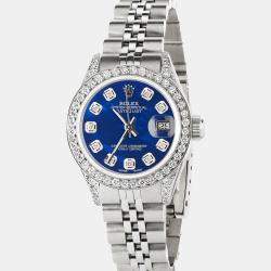 Rolex Customised Royal Blue MOP Diamond Stainless Steel Datejust  Automatic Women's Wristwatch 26mm