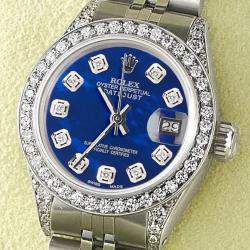 Rolex Customised Royal Blue MOP Diamond Stainless Steel Datejust  Automatic Women's Wristwatch 26mm