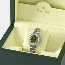 Rolex Customised Royal Green Diamond Stainless Steel Datejust  Automatic Women's Wristwatch 26mm