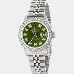 Rolex Customised Royal Green Diamond Stainless Steel Datejust  Automatic Women's Wristwatch 26mm
