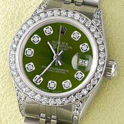 Rolex Customised Royal Green Diamond Stainless Steel Datejust  Automatic Women's Wristwatch 26mm