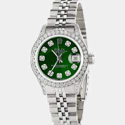 Rolex Customised Royal Green MOP Diamond Stainless Steel Datejust  Automatic Women's Wristwatch 26mm