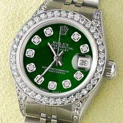 Rolex Customised Royal Green MOP Diamond Stainless Steel Datejust  Automatic Women's Wristwatch 26mm