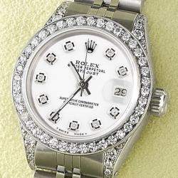Rolex Customised White Diamond Stainless Steel Datejust  Automatic Women's Wristwatch 26mm