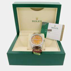 Rolex Customised Orange MOP 4.65CT Diamond Stainless Steel Datejust II 116300 Automatic Men's Wristwatch 41mm