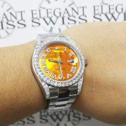 Rolex Customised Orange MOP 4.65CT Diamond Stainless Steel Datejust II 116300 Automatic Men's Wristwatch 41mm