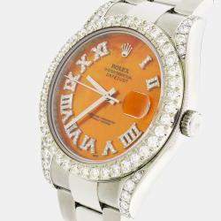 Rolex Customised Orange MOP 4.65CT Diamond Stainless Steel Datejust II 116300 Automatic Men's Wristwatch 41mm