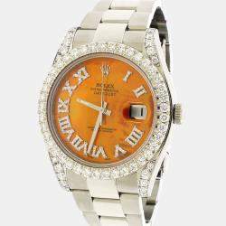 Rolex Customised Orange MOP 4.65CT Diamond Stainless Steel Datejust II 116300 Automatic Men's Wristwatch 41mm