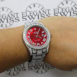 Rolex Customised Red MOP 11CT Diamond Stainless Steel Datejust II 116300 Automatic Men's Wristwatch 41mm