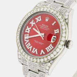 Rolex Customised Red MOP 11CT Diamond Stainless Steel Datejust II 116300 Automatic Men's Wristwatch 41mm