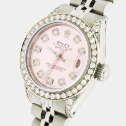 Rolex Customised Ice Pink Diamond Stainless Steel Datejust  Automatic Women's Wristwatch 26mm