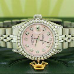 Rolex Customised Ice Pink Diamond Stainless Steel Datejust  Automatic Women's Wristwatch 26mm