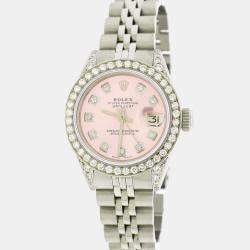 Rolex Customised Ice Pink Diamond Stainless Steel Datejust  Automatic Women's Wristwatch 26mm