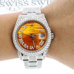 Rolex Customised Orange MOP 13.1CT Diamond Stainless Steel Datejust II 116300 Automatic Men's Wristwatch 41mm