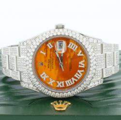 Rolex Customised Orange MOP 13.1CT Diamond Stainless Steel Datejust II 116300 Automatic Men's Wristwatch 41mm