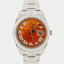 Rolex Customised Orange MOP 13.1CT Diamond Stainless Steel Datejust II 116300 Automatic Men's Wristwatch 41mm