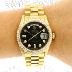 Rolex Customised Black Diamond 18K Yellow Gold Day-Date  Automatic Men's Wristwatch 36mm