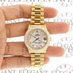 Rolex Customised  2.25CT Diamond 18K Yellow Gold President Datejust  Automatic Women's Wristwatch 31mm