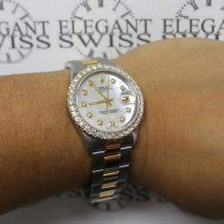 Rolex Customised White MOP 2.7CT Diamond 18K Yellow Gold Stainless Steel Date  Automatic Men's Wristwatch 34mm