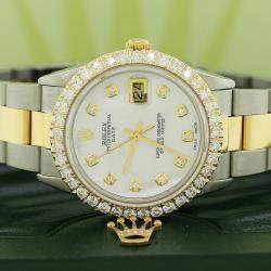 Rolex Customised White MOP 2.7CT Diamond 18K Yellow Gold Stainless Steel Date  Automatic Men's Wristwatch 34mm