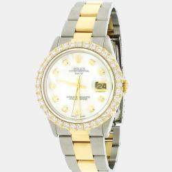 Rolex Customised White MOP 2.7CT Diamond 18K Yellow Gold Stainless Steel Date  Automatic Men's Wristwatch 34mm