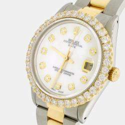 Rolex Customised White MOP 2.7CT Diamond 18K Yellow Gold Stainless Steel Date  Automatic Men's Wristwatch 34mm