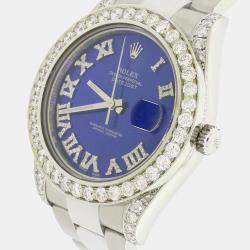 Rolex Customised Blue 5.1CT Diamond Stainless Steel Datejust II 116300 Automatic Men's Wristwatch 41mm
