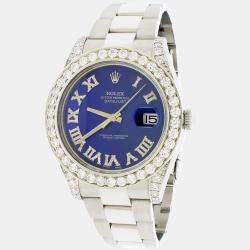 Rolex Customised Blue 5.1CT Diamond Stainless Steel Datejust II 116300 Automatic Men's Wristwatch 41mm