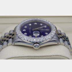 Rolex Customised Blue 3CT Diamond Stainless Steel Datejust  Automatic Men's Wristwatch 36mm